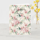 Pink Blush Stripes Orchid Sea Turtle Birthday Kaart (Gele Bloem)