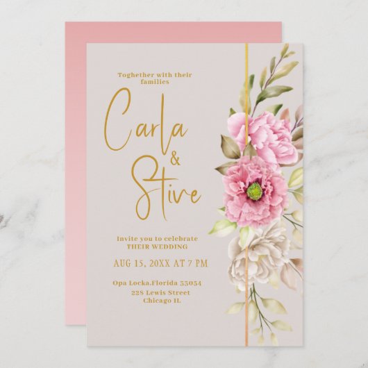 Pink Blush Waterverf Floral budget Weddenschap Kaart (Voorkant / Achterkant)