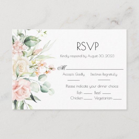 Pink Blush Waterverf Floral Elegant Wedding RSVP Kaartje (Voorkant)
