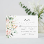 Pink Blush Waterverf Floral Elegant Wedding RSVP Kaartje (Staand voorkant)