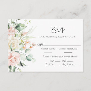 Pink Blush Waterverf Floral Elegant Wedding RSVP Kaartje
