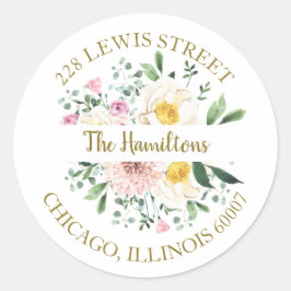 Pink Blush Waterverf Floral Retouradres Ronde Sticker