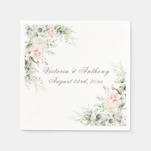 Pink Blush Waterverf Floral Wedding Napkins Servet (Voorkant)