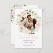 Pink Blush Waterverf Foto Floral Weddenschap Save The Date (Voorkant / Achterkant)