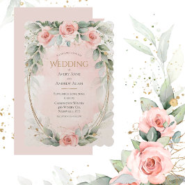 Pink Blush Waterverf Rozen Elegant Wedding Kaart