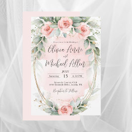Pink Blush Waterverf Rozen Elegant Wedding Kaart