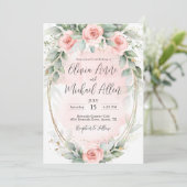 Pink Blush Waterverf Rozen Gold Elegant Wedding Kaart (Staand voorkant)