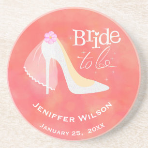Pink Blush White Bride wordt Vrijgezellenfeest Zandsteen Onderzetter