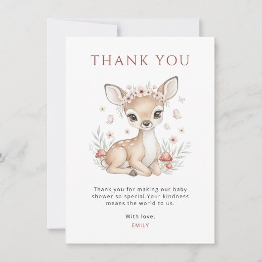 Pink Blush Woodland Deer Girl Baby Shower Bedankkaart (Voorkant)