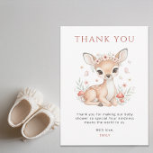 Pink Blush Woodland Deer Girl Baby Shower Bedankkaart