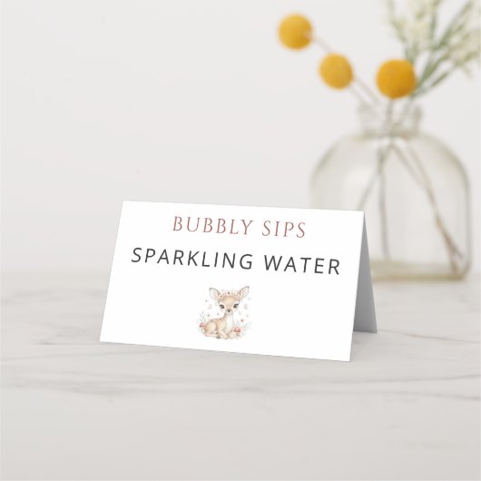 Pink Blush Woodland Deer Girl Sparkling Water Plaatskaartje (Achterkant)