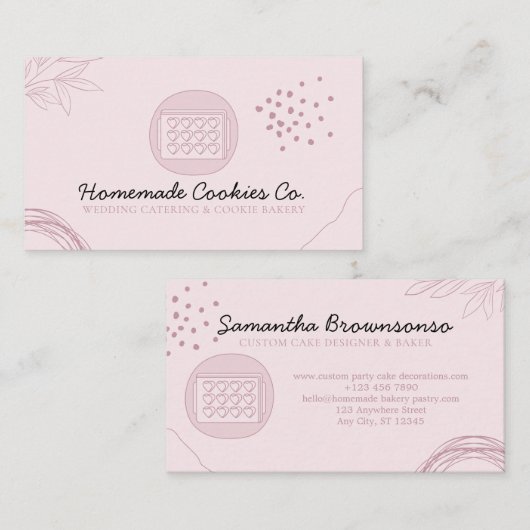 Pink Blush zelfgemaakte hartkoekjes Visitekaartje (Voorkant / Achterkant)