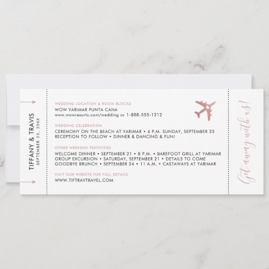 Pink Boarding Pass Plane Ticket Save Aankondiging (Achterkant)