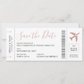 Pink Boarding Pass Plane Ticket Save Aankondiging (Voorkant)