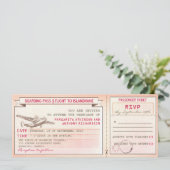 Pink Boarding Pass Ticket-Vintage bruiloft uitnodi Kaart (Staand voorkant)
