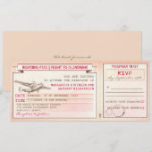 Pink Boarding Pass Ticket-Vintage bruiloft uitnodi Kaart (Voorkant / Achterkant)