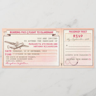 Pink Boarding Pass Ticket-Vintage bruiloft uitnodi Kaart