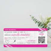 Pink Boarding Pass-Vrijgezellenfeest Kaart (Staand voorkant)