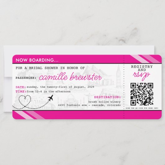 Pink Boarding Pass-Vrijgezellenfeest Kaart (Voorkant)