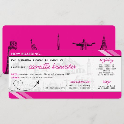 Pink Boarding Pass-Vrijgezellenfeest Kaart (Voorkant / Achterkant)
