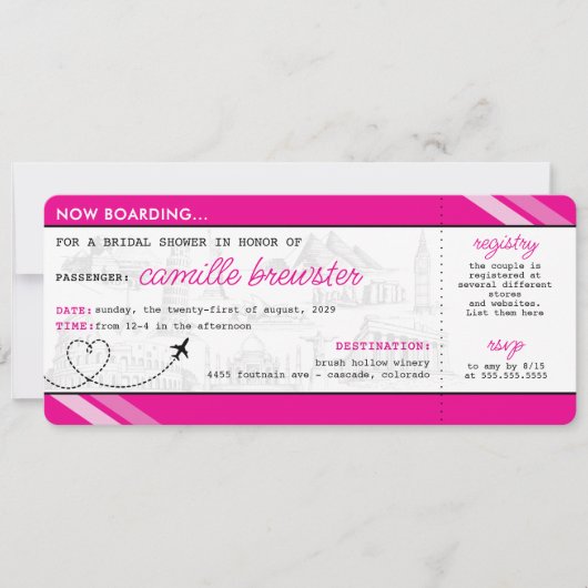 Pink Boarding Pass-Vrijgezellenfeest Kaart (Voorkant)