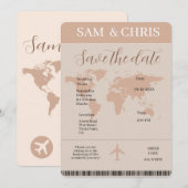 Pink Boarding Pass Wedding Invitation Map Feestdagenkaart (Voorkant / Achterkant)