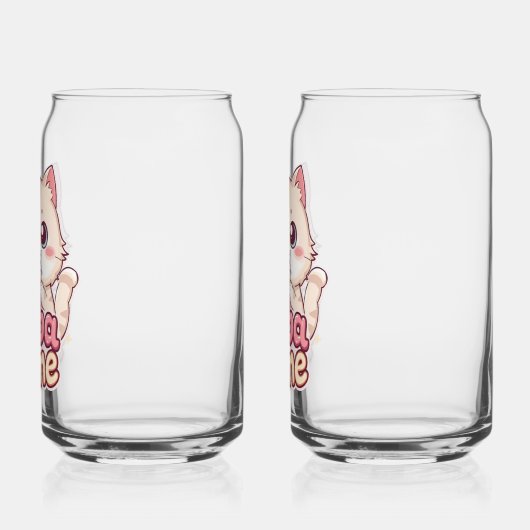 Pink Boba Tea and Cat Illustration Blikvorm Glas (Links)