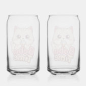 Pink Boba Tea and Cat Illustration Blikvorm Glas (Achterkant)