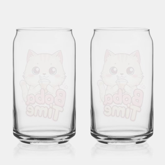 Pink Boba Tea and Cat Illustration Blikvorm Glas (Achterkant)
