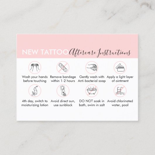 Pink Body Nazorg Instructies Tattoo Bedankt Visitekaartje (Achterkant)