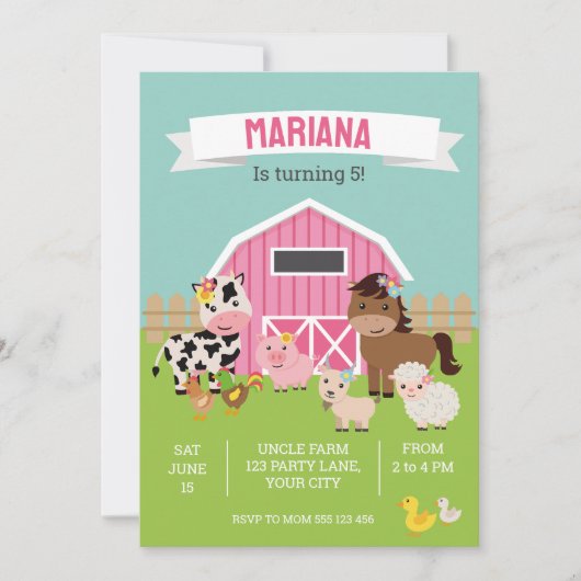 PINK BOERDERIJ PARTIJ INVITATIE AANKONDIGING (Voorkant)