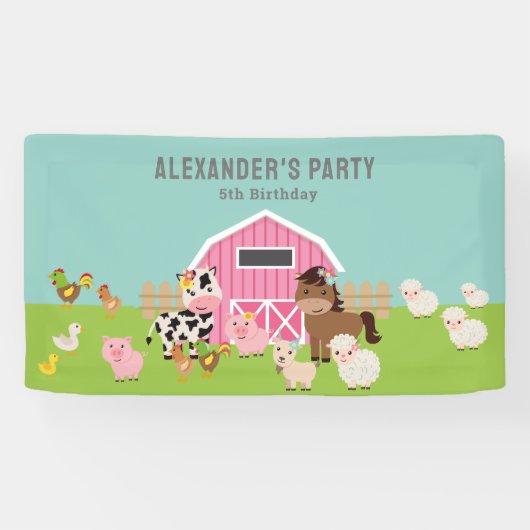 PINK BOERDERIJ PARTIJ INVITATIE SPANDOEK (Horizontaal)