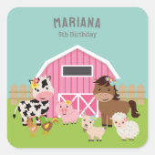 PINK BOERDERIJ PARTIJ INVITATIE VIERKANTE STICKER (Voorkant)