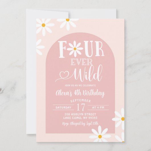 Pink Boho Arch Daisy Fourever Wild Verjaardag Kaart (Voorkant)