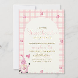 Pink Boho Arch Gingham Heart Gnome Baby shower Kaart