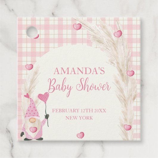 Pink Boho Arch Gingham Sweetheart Baby shower Bedankjes Labels (Voorkant)