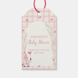 Pink Boho Arch Gingham Sweetheart Baby shower Cadeaulabel