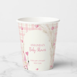 Pink Boho Arch Gingham Sweetheart Baby shower Papieren Bekers