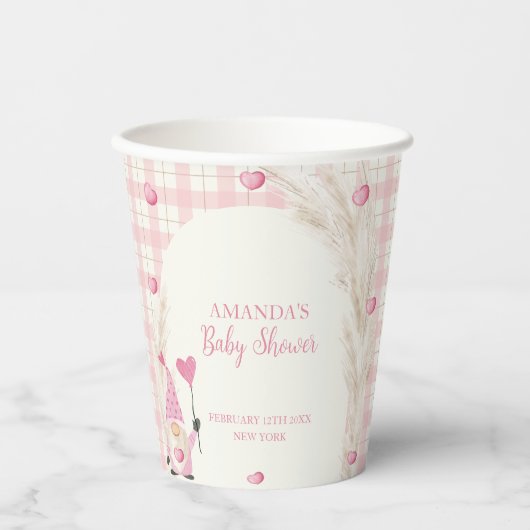 Pink Boho Arch Gingham Sweetheart Baby shower Papieren Bekers (Voorkant)