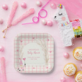Pink Boho Arch Gingham Sweetheart Baby shower Papieren Bordje (Feest)