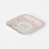 Pink Boho Arch Gingham Sweetheart Baby shower Papieren Bordje (Gebogen)