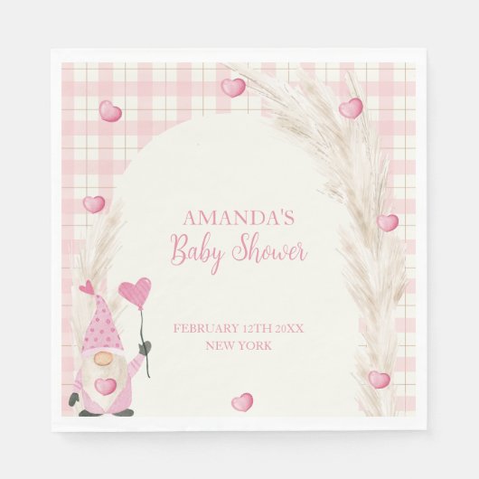 Pink Boho Arch Gingham Sweetheart Baby shower Servet (Voorkant)