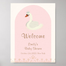 Pink Boho Arch Princess Swan Baby shower Welkom Poster