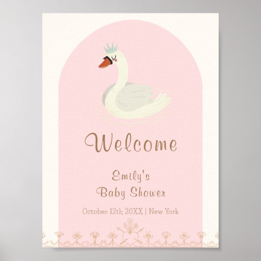 Pink Boho Arch Princess Swan Baby shower Welkom Poster (Voorkant)
