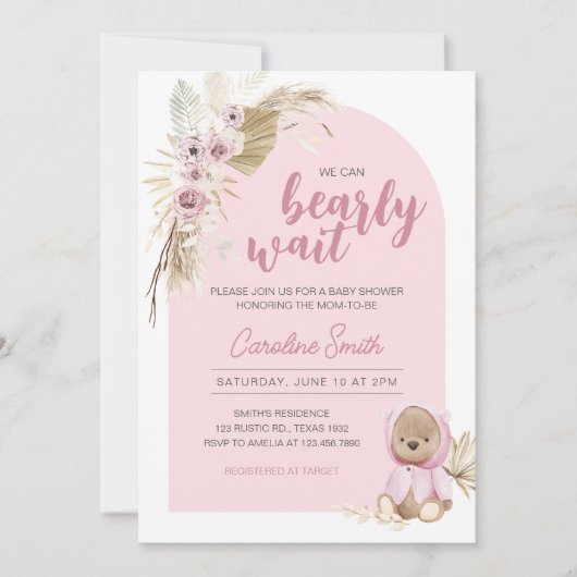 Pink Boho Barly Wait Baby shower Kaart (Voorkant)