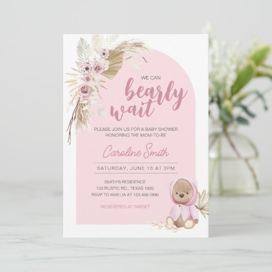 Pink Boho Barly Wait Baby shower Kaart (Staand voorkant)