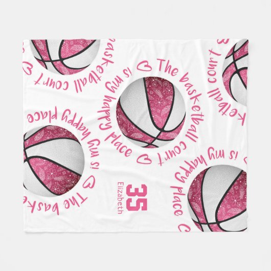 Pink Boho Basketbalveld is mijn gelukkige plek Fleece Deken (Voorkant (Horizontaal))