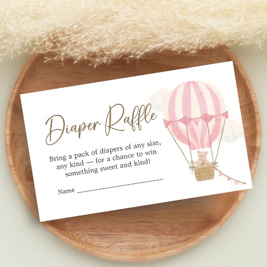 Pink Boho Bear Baby Shower Diaper Raffle Informatiekaartje