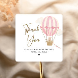 Pink Boho Bear Baby Shower  Vierkante Sticker