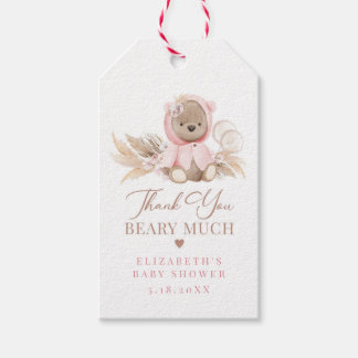 Pink Boho Bear Thank You Beary Much Gift Tag Cadeaulabel